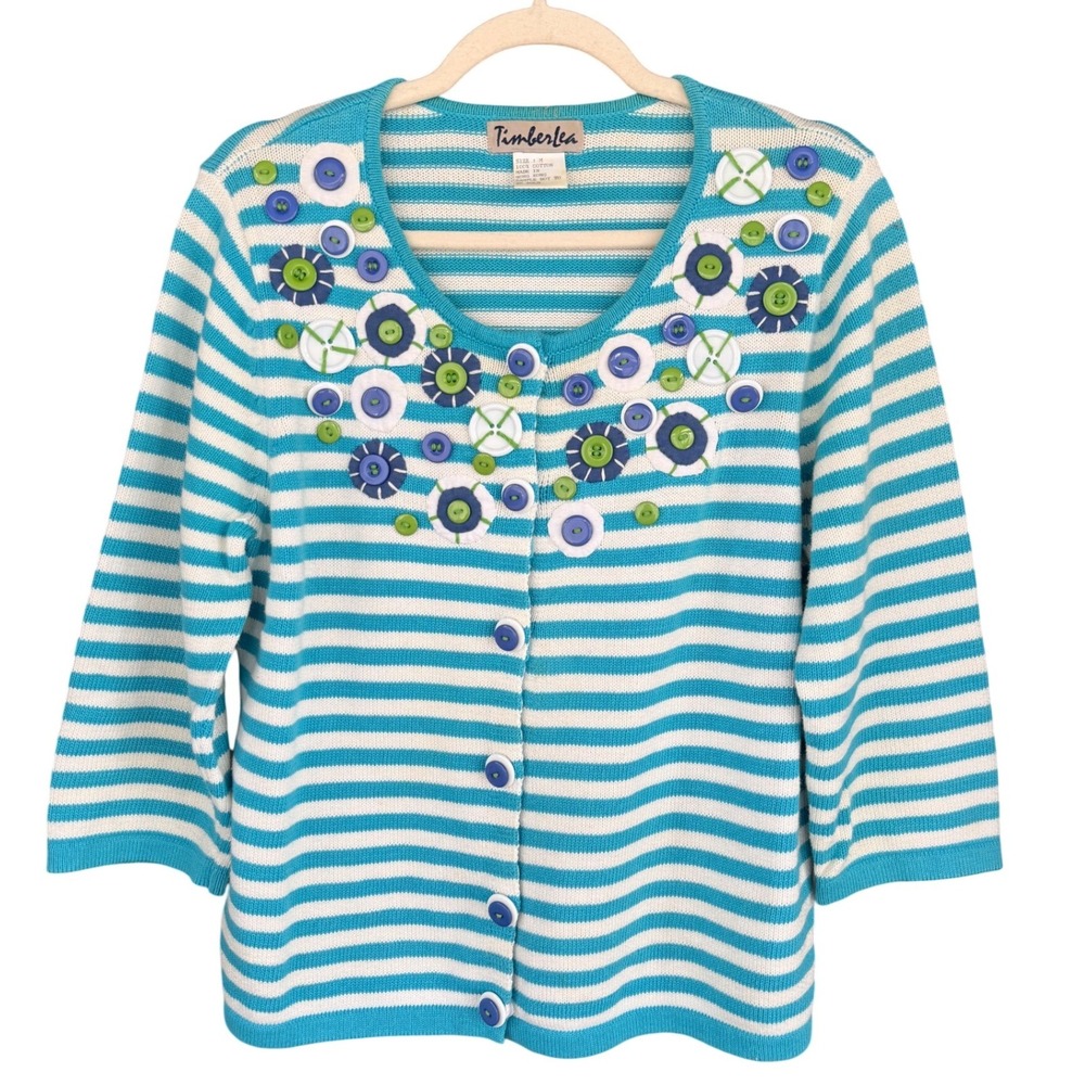 A8 1980s Vintage Timberlea‎ Striped Button Embellished Cardigan Sweater